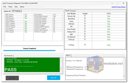 Intel® Processor Diagnostic Tool screenshot